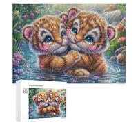 Two Tiger Cubs in Sparkling Water Puzzle 300 Pezzi Per Anziani Tempo Libero Indoor Allenamento Della Memoria Regalo Per Pensionamento 300 PCS