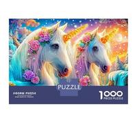 Two Unicorns with Floral Crowns Puzzle Da 1000 Pezzi Fine Horse Perfetto Per Le Serate Di Puzzle in Famiglia, Adulti E Bambini 38x26cm/1000pcs