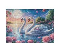 Two White Swans Among Rose Petals Under Moon Puzzle 300 Pezzi Idea Regalo Compleanno Originale Rompicapo Premium Rilassamento E Divertimento Regalo Per Tutti 300 PCS