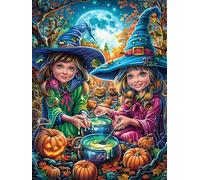 Two Witches in Halloween Garden Puzzle 300 Pezzi Rompicapo Per Momentidi Pace Attività Solitaria Rilassante Antistress Naturale Regalo Per Chi Ama La Tranquillità 300 PCS