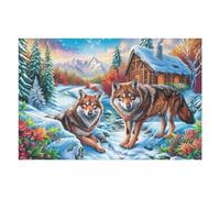 Two Wolves by Cabin in Winter Woods Puzzle 1000 Pezzi Rompicapo Antistress Premium Pressione Ridotta Dopo Il Lavoro Attività Rigenerante Regalo Per Chi È Stressato 1000 PCS