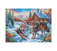 Two Wolves by Cabin in Winter Woods Puzzle 500 Pezzi Sfida Impossibile Difficile Rompicapo Per Adulti Amanti Del Puzzle Rilassamento E Stimolo Intellettuale Regalo Lui 500 PCS