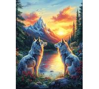 Two Wolves Howling at The Moon Puzzle 1000 Pezzi Per Decorazione Murale Scenery Science Fiction Cartone Rigido Per Adulti Da Incorniciare Incastro Perfetto Per Soggiorno Con Poster Incluso 1000 PCS