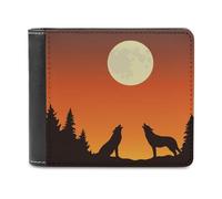 Two Wolves Howls at The Full Moon - Portafoglio da uomo in pelle sottile con porta carte di credito, Stile:, Taglia unica