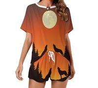 Two Wolves Howls at The Full Moon Set pigiama da donna a maniche corte e pantaloncini 2 pezzi abbigliamento da notte, Stile:, XL
