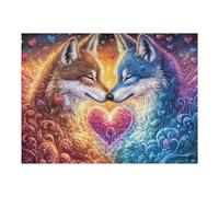 Two Wolves Nuzzling with Heart Aura Puzzle 500 Pezzi Multicolore Paesaggi Classici Rompicapo Sfida Difficile Impossibile Giochi Da Tavolo Familiare Regalo Natale 500 PCS