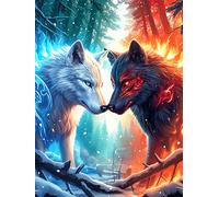 Two Wolves, One Light And One Dark, in A Magical Forest Puzzle 500 Pezzi Difficili Per Adulti Wildlife Plant Cartone Opaco Anti Riflesso Tema Astratto Per Passatempo Impegnativo Con Poster Incluso Mi