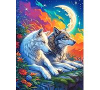 Two Wolves, One Light And One Dark, Under The Northern Lights Puzzle 1000 Pezzi Per Adulti Wildlife Plant in Cartone Lucido Finitura Anti Riflesso Per Serate A Tema Con Poster Incluso Qualità Premium