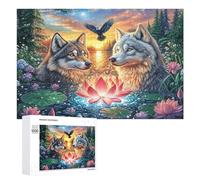Two Wolves with Lotus And Flying Eagle Puzzle 1000 Pezzi Per Coppie Pausa in Ufficio Riduzione Dello Stress Regalo Per Anniversario 1000 PCS