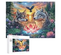 Two Wolves with Lotus And Flying Eagle Puzzle 500 Pezzi Per Adulti Svago Da Tavolo Migliora L’Attenzione Regalo Per Uso Quotidiano 500 PCS