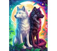 Two Wolves Yin-Yang Art Under The Moon Puzzle 1000 Pezzi Serate In Casa Con Amici Wildlife Pet Cute Giochi Da Tavolo Per Gruppo Divertimento E Convivialità Regalo Per Amici E Parenti 1000 PCS