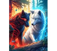 Two Wolves Yin-Yang Art Under The Moon Puzzle 300 Pezzi Collezione Arte Impressionista Wildlife Pet Cute Opere D'arte Famose Rompicapo Rilassante Idea Regalo Per Amanti Dell'arte 300 PCS