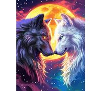 Two Wolves Yin-Yang Art Under The Moon Rompicapo 500 Pezzi Per Famiglie Numerose Wildlife Pet Cute Cartone Riciclato Ecologico Per Riunioni Di Famiglia Con Poster E Colla Inclusi Top Vendita 500 PCS