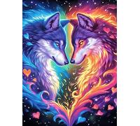 Two Wolves Yin-Yang Art with Fiery Colors Rompicapo 1000 Pezzi Per Adulti Single Wildlife Pet Cute Cartone Spesso Atossico Antistress Per Tempo Libero Individuale Con Busta Per Pezzi Inclusa Best Sell
