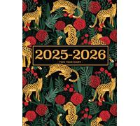 Two Year Diary 2025-2026 | A4 Leopards & Roses In The Wild (Hardback): Month to View Planner (UK Holidays)