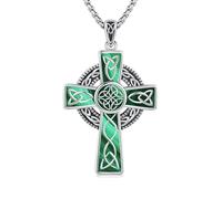TwoAnts Collana con croce celtica da uomo, in argento Sterling 925, con ciondolo a forma di croce irlandese, collana religiosa in malachite, gioiello vichingo, regalo per donne
