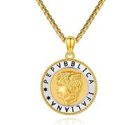 TwoAnts Collana con moneta in oro intagliato in argento Sterling 925 placcato oro semplice catena rotonda dea adorazione celebrità medaglia reversibile gioielli alla moda regali per donne ragazze