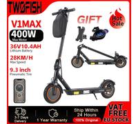 TWOFISH Scooter Elettrico 400W Motore di Potenza 36V 10.4AH 28 Km/h Velocità Massima 100kg Carico Pneumatico da 9 Pollici Freno A Disco E-scooter