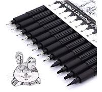 TWOHANDS 12 Pcs Penne da disegno, Fineliner, Nero Punta Fine Pigment Liner, Marcatori, impermeabile, penne per disegno tecnico illustrazioni schizzi manga appunti,902188
