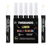 TWOHANDS 5 Pcs Pennarelli a Gesso Liquido Bianco, Cancellabili, Punta Reversibile 3mm e 4,5mm - Pennarelli Multiuso per Lavagne a Gesso, Segnaletica, Finestre, Lavagne Bianche, Vetro, Bistro,19530