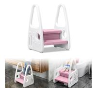 TWOLIIN Sgabello per bambini a 2 livelli, antiscivolo, per bambini, con corrimano, per bagno e cucina (rosa)