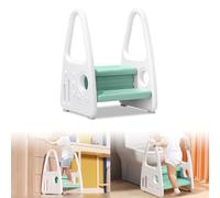 TWOLIIN Sgabello per bambini a 2 livelli, antiscivolo, per bambini, con corrimano, per bagno e cucina (verde chiaro)