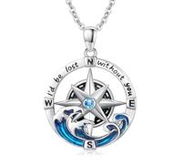 Twoowl Collana con ciondolo a forma di bussola in argento Sterling 925, con ciondolo a forma di onda dell'oceano, gioiello ispiratore, regalo di compleanno per donne con scritta "I'd be Lost