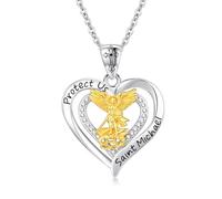 Twoowl Collana con ciondolo a forma di San Michele, San Cristoforo, San Giuda, Gesù, in argento Sterling 925, con ciondolo a forma di cuore e talismano Michael Arcangelo, 45 cm + 5 cm, 0.94*0.98 Inch