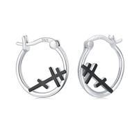 Twoowl Orecchini a cerchio in argento Sterling 925 con opale e croce, gioielli regalo di compleanno per donne, ragazze, mamma, 0.62mm, Argento sterling, Nessuna pietra preziosa