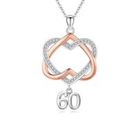 Twoowl Regali di compleanno per ragazza di 60 anni Collana con ciondolo a cuore in argento sterling 925 per donne Fidanzata Sorella Festa della mamma Natale Anniversario Gioielli, Oro rosa