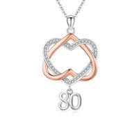 Twoowl Regali di compleanno per ragazza di 80 anni Collana con ciondolo a cuore in argento sterling 925 per donne Fidanzata Sorella Festa della mamma Natale Anniversario Gioielli, Oro rosa