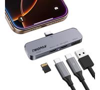 TWOPAN Hub USB C per iPhone per registrazione video ProRes - Alluminio ultra sottile USB 3.2, doppia USB-C, Micro SD e hub porta di ricarica per iPhone 15 Pro/Pro Max
