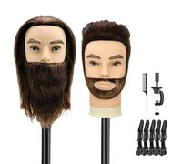 TwoWin 12 pollici (30,5 cm) Testa per Parrucchieri Uomo Capelli Veri 100%, Testina Manichino da Parrucchiere in Capelli Umani con Barba, Testa Manichino Maschile (Marrone)
