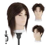 TwoWin 13 pollici (33 cm) Testa per Parrucchieri Uomo Capelli Veri 100%, Testina Manichino da Parrucchiere, Testa Manichino Maschile (Marrone)