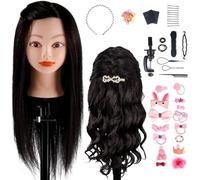 TwoWin Manichino per Parrucchieri, 45.5 cm 100% Veri Capelli Umani per Acconciature con Supporto e Treccia, Adatto per Lisciare, Arricciare, Permanere