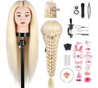 TwoWin Testa da allenamento per parrucchieri, 24 pollici, 80% vero manichino per capelli, testa di bambola, per acconciatura, con morsetto e accessori, biondo, adatto per raddrizzare, arricciare