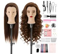 TwoWin Testa Parrucchiere 80% Capelli Veri, 24 Pollici /60 cm Testina Parrucchiere, Testina per Parrucchieri, Testa per Parrucca Con Morsetto & DIY Hair Styling Tools (Marrone)