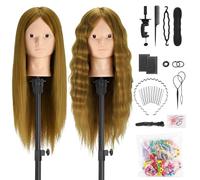 TwoWin Testa Parrucchiere 80% Capelli Veri, 26 Pollici /66 cm Testina Parrucchiere, Testina per Parrucchieri, Testa per Parrucca Con Morsetto & DIY Hair Styling Tools (Marrone dorato)