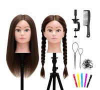 TwoWin Testa Studio Parrucchiere 100% Capelli Veri, 20 Pollici /51 cm Testina Parrucchiere, Testina per Parrucchieri, Testa per Parrucca Con Morsetto & DIY Hair Styling Tools (Marrone)