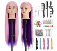 TwoWin Testa Studio Parrucchiere 100% Fibra Sintetica Capelli, 28 Pollici /71 cm Testina Parrucchiere, Testina per Parrucchieri, Testa per Parrucca Con Morsetto & DIY Hair Styling Tools (Rosa + Viola)