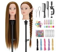 TwoWin Testa Studio Parrucchiere 100% Fibra Sintetica Capelli, 28 Pollici /71 cm Testina Parrucchiere, Testina per Parrucchieri, Testa per Parrucca Con Morsetto+DIY Hair Styling Tools (Marrone chiaro)