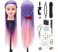 TwoWin Testa Studio Parrucchiere 100% Fibra Sintetica Capelli, 29 Pollici /74 cm Testina Parrucchiere, Testina per Parrucchieri, Testa per Parrucca Con Morsetto & DIY Hair Styling Tools (Rosa e Viola)