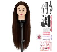 TwoWin Testa Studio Parrucchiere 80% Capelli Veri, 24 Pollici /60 cm Testina Parrucchiere, Testina per Parrucchieri, Testa per acconciature Con Morsetto & DIY Hair Styling Tools (Mogano)