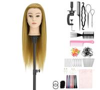 TwoWin Testa Studio Parrucchiere 80% Capelli Veri, 24 Pollici /60 cm Testina Parrucchiere, Testina per Parrucchieri, Testa per Parrucca Con Morsetto & DIY Hair Styling Tools (Oro)