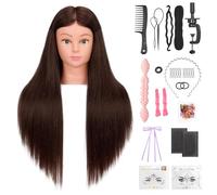 TwoWin Testa Studio Parrucchiere 80% Capelli Veri, 24 Pollici /60 cm Testina Parrucchiere, Testina per Parrucchieri, Testa per acconciature Con Morsetto & DIY Hair Styling Tools (Marrone Scuro)