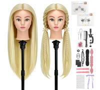 TwoWin Testa Studio Parrucchiere 80% Capelli Veri, 24 Pollici /60 cm Testina Parrucchiere, Testina per Parrucchieri, Testa per acconciature Con Morsetto & DIY Hair Styling Tools (Beige)