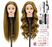 TwoWin Testa Studio Parrucchiere 80% Capelli Veri, 24 Pollici /60 cm Testina Parrucchiere, Testina per Parrucchieri, Testa per acconciature Con Morsetto & DIY Hair Styling Tools (Dorato)