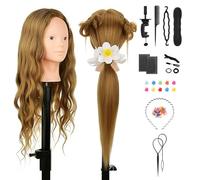 TwoWin Testina Parrucchiere con Base Truccabile e Capelli 80% Naturali - 26 Pollici /66 cm Manichino per Formazione Acconciature con Morsetto e Kit Extension (Natrual Brwon)