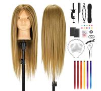 TwoWin Testina Parrucchiere con Base Truccabile e Capelli 80% Naturali - 26 Pollici /66 cm Manichino per Formazione Acconciature con Morsetto e Kit Extension (Marrone)