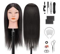 TwoWin Testina Parrucchiere con Capelli 80% Naturali - 18 Pollici /46 cm Manichino per Formazione Acconciature con Morsetto e Kit Extension (Nero Naturale)